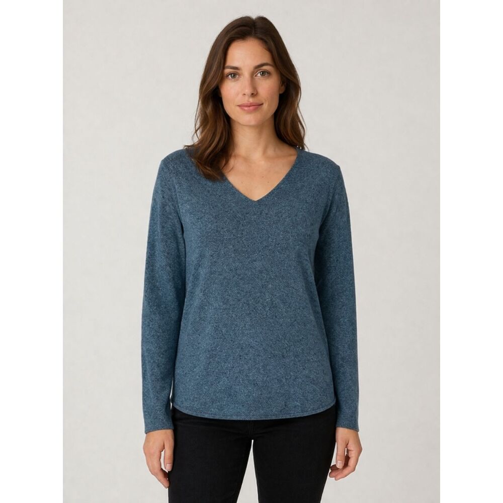 Eileen Fisher Knit Blue Purple Cotton Merino Wool Blend V Neck Pullover Sweater
